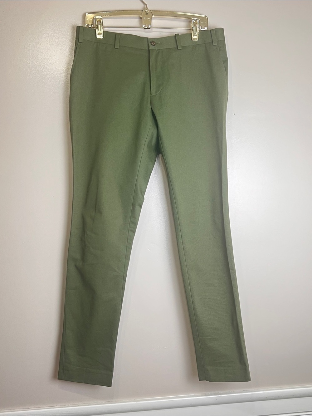 Indochino Pants Mens 34X32 Olive Green Trousers Straight Flat Front Custom, EUC